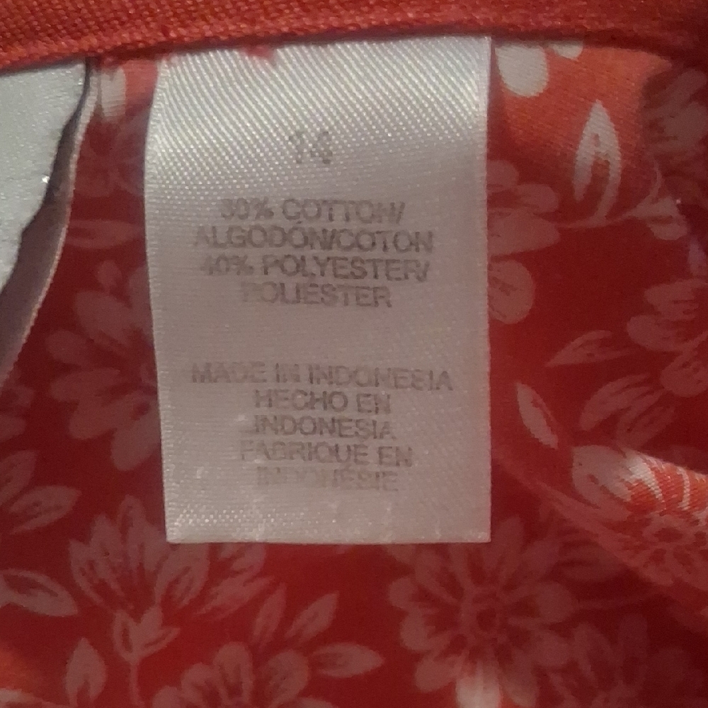 Alfred Dunner Orange White Floral Button Down Blouse Shirt Size 14 3/4 Sleeve - Picture 6 of 10